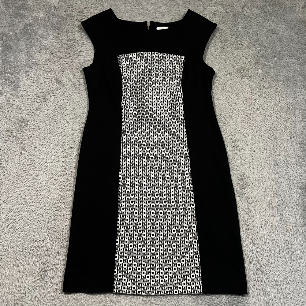 Chico's Sheath Dress Geometric Greek Key Colorblock Black White Women's 1 Medium